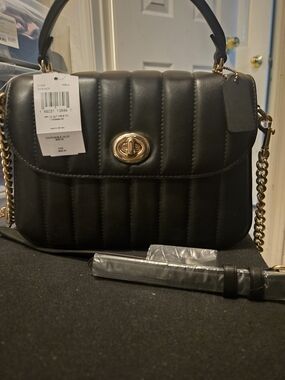 Quilted Black Handbag with Gold Hardware - Women Bags